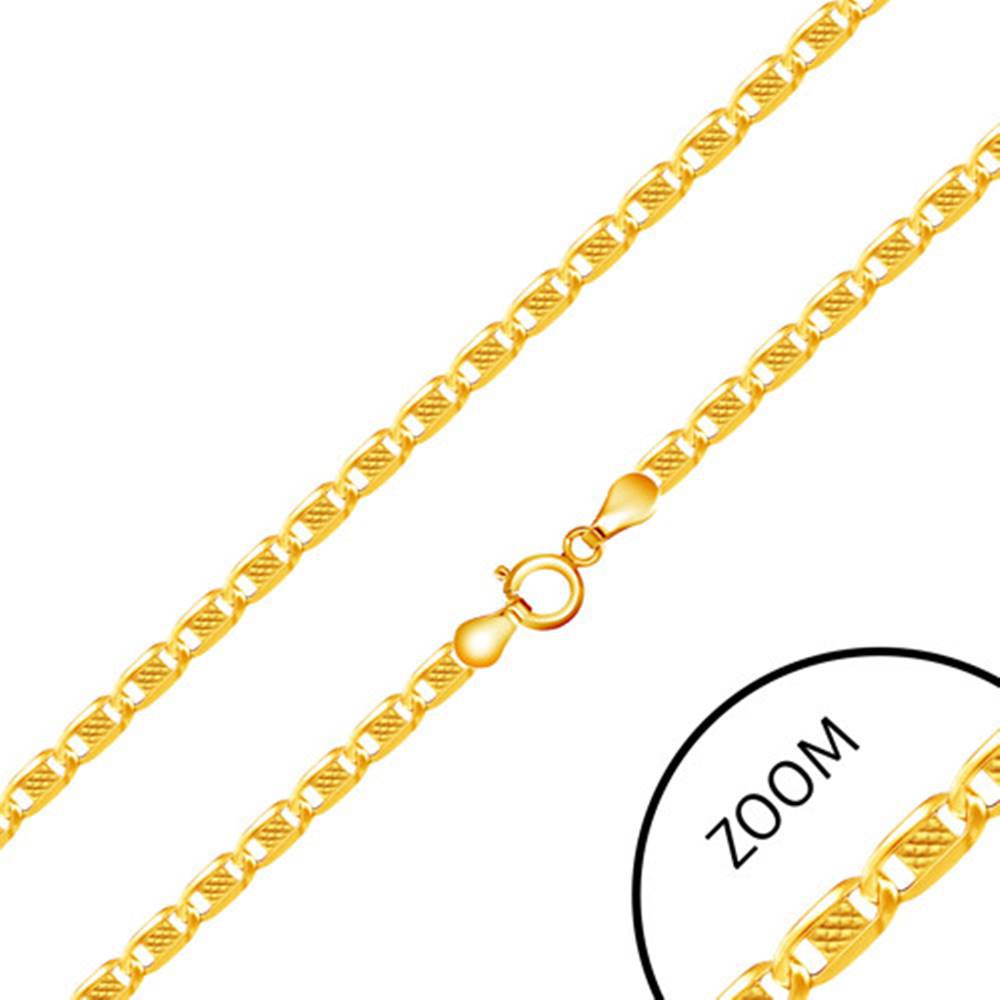 Šperky eshop Retiazka zo žltého 14K zlata - oválne články zdobené obdĺžnikom uprostred, 450 mm