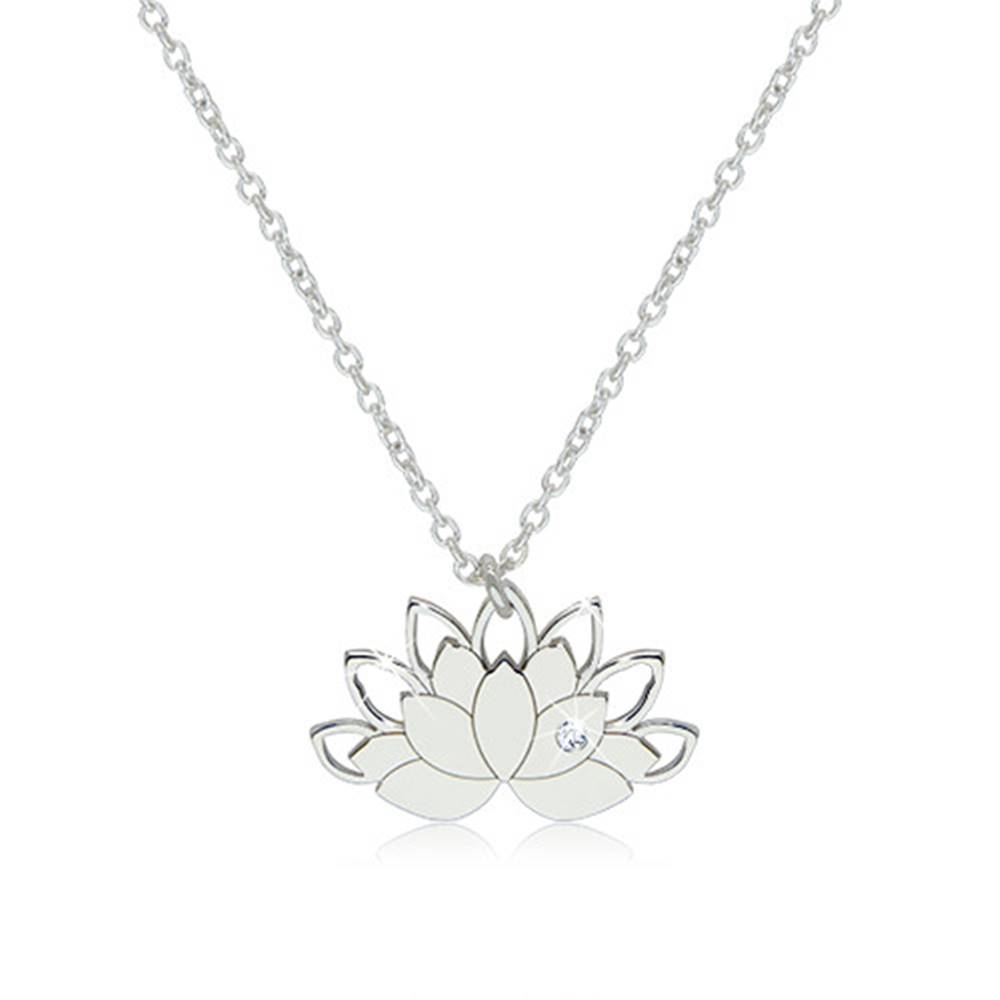 Šperky eshop Strieborný 925 náhrdelník - lotosový kvet s kontúrami lupeňov a čírym zirkónikom