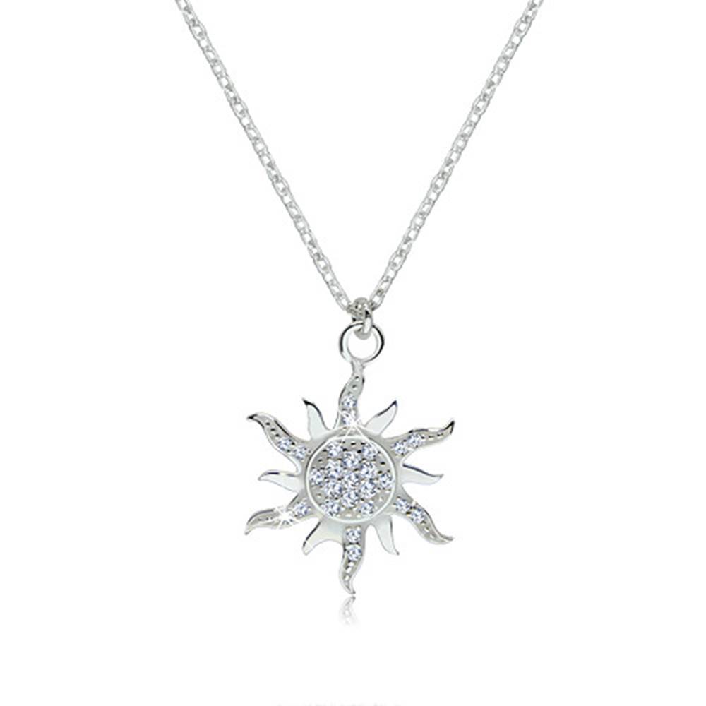 Šperky eshop Strieborný náhrdelník 925 - trblietavé zirkónové slniečko so zvlnenými lúčmi