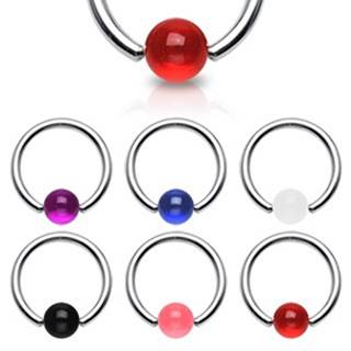 Piercing - krúžok, farebná UV gulička - Rozmer: 1,2 mm x 10 mm x 4x4 mm, Farba piercing: Červená