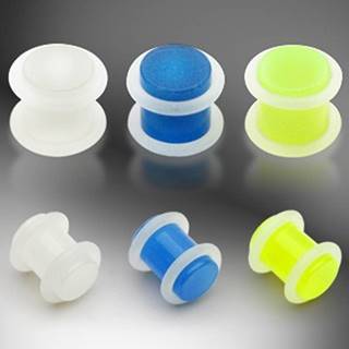 Plug do ucha UV žiarivý v tme, 2 O gumičky - Hrúbka: 10 mm, Farba piercing: Biela