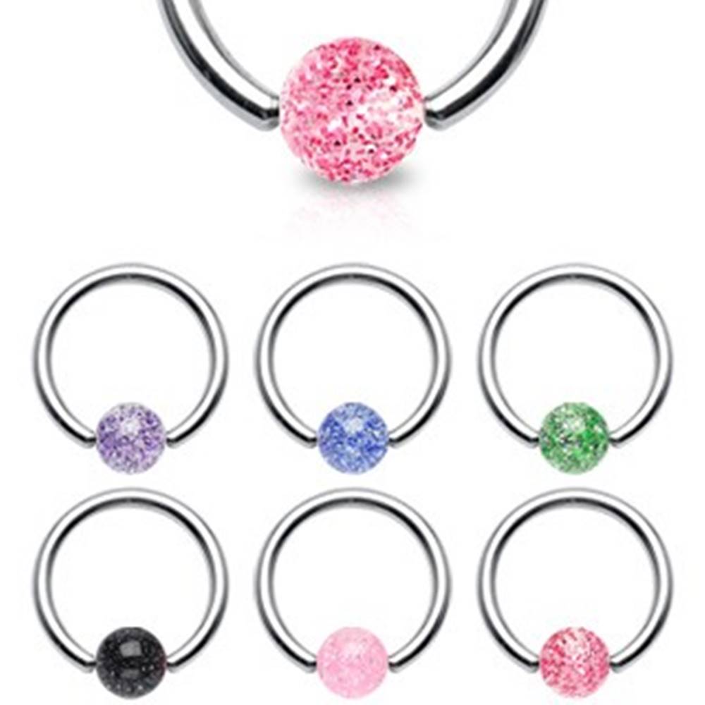 Šperky eshop Piercing - oceľový krúžok, trblietavá gulička - Rozmer: 1,2 mm x 10 mm x 4x4 mm, Farba piercing: Zelená