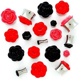 Plug do ucha s plastickou ružičkou - Hrúbka: 10 mm, Farba piercing: Čierna