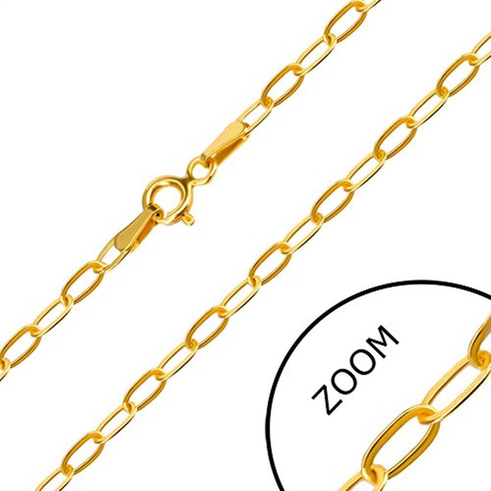 Šperky eshop Retiazka v žltom 14K zlate - ploché podlhovasté očká, perový krúžok, 550 mm