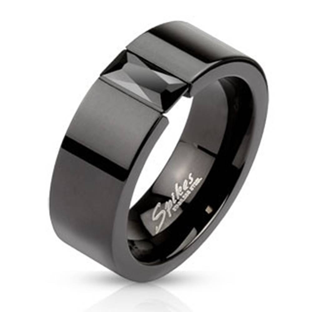 Šperky eshop Oceľový prsteň v čiernom odtieni - ligotavý čierny zirkón, 6 mm - Veľkosť: 49 mm