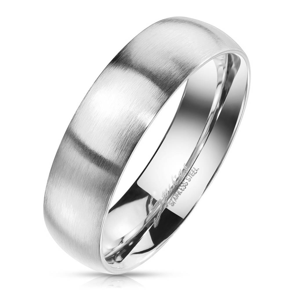 Šperky eshop Prsteň z ocele v striebornom farebnom odtieni - matný povrch, 6 mm - Veľkosť: 49 mm